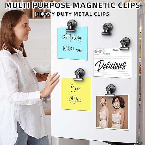 Miniatura 6 de Grtard Paquete de 6 clips magnéticos resistentes, clips magnéticos para refrigerador, imanes de refrigerador, clip magnético fuerte, imanes sin Negro