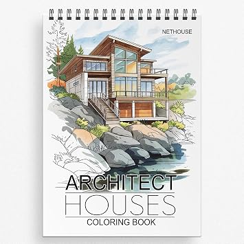 NETHOUSE Architect Houses Coloring Book for Adults, Softcover Spiral Bound, 30 Modern and Classic Architectural Designs, Interior Details and Building Concepts for Stress Relief and Relaxation