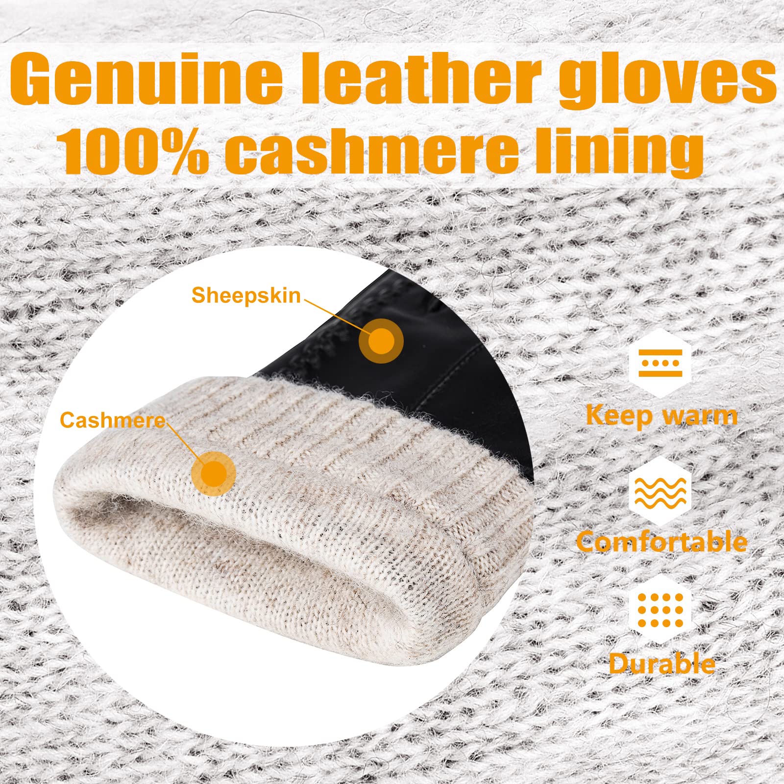 Guanti Invernali Uomo In Vera Pelle Con Fodera Cashmere - Touchscreen Per Guida E Attività Outdoor - Foto 3