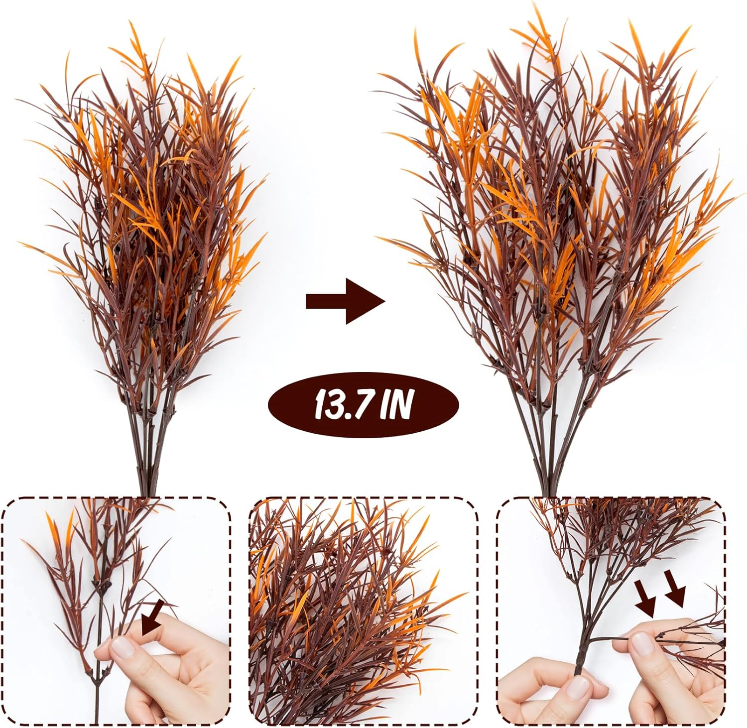 Thanksgiving Artificial Fall Flowers for Outdoors - 4PCS Fall Needle Grass Fake Flowers for Decoration, Fall Decorations for Centerpiece Table Vase Home Front Porch Patio Outdoor Wedding - Image 2