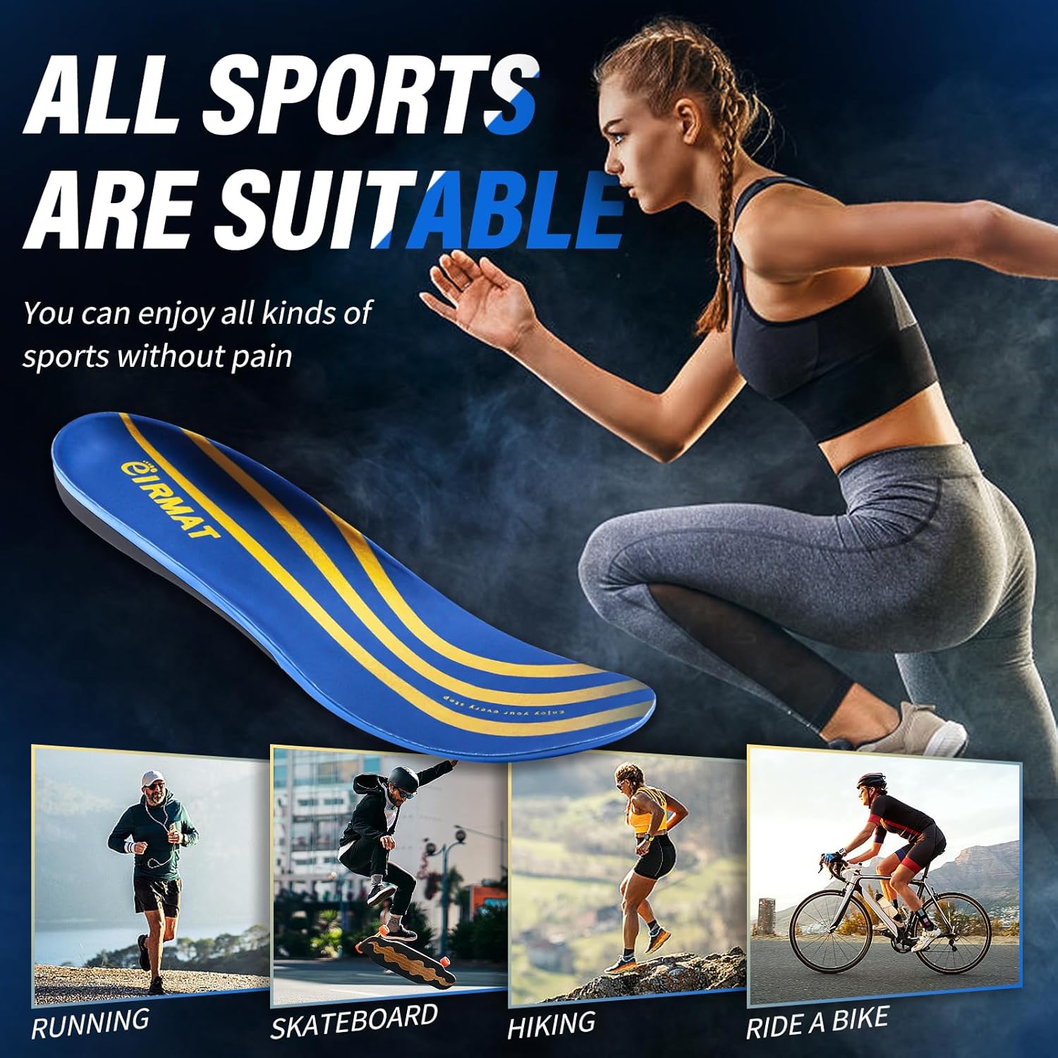 Plantar Fasciitis Insoles Men: High Arch Support Insoles - Orthotic Inserts for Men Women Flat Feet - Shock Absorbing - Athletic - (XL-Blue) - Image 3