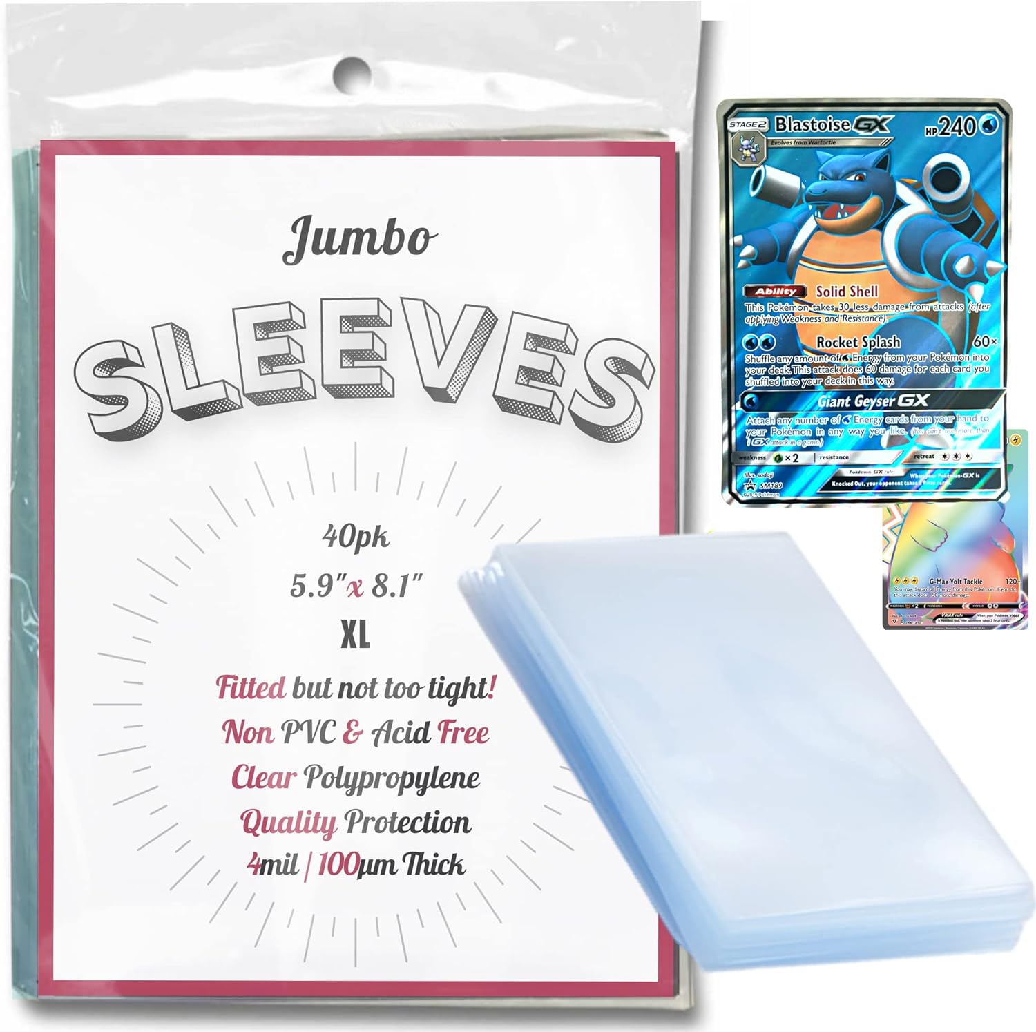 40 Pack Jumbo Pokemon Card Sleeves Fitted for Large Oversized Trading