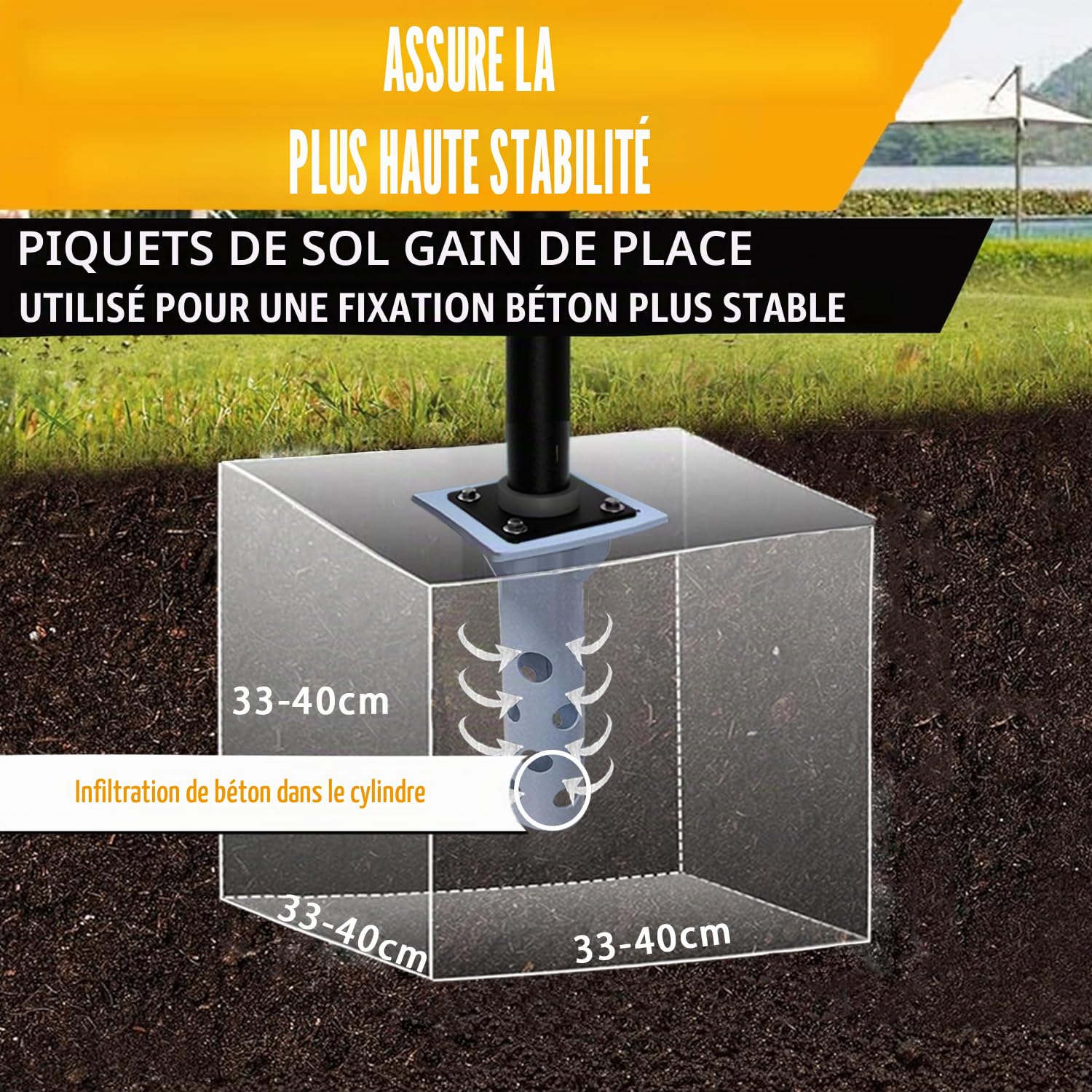 Douille de sol pour parasol - Plaque de base universelle pour parasol déporté - Ancrage au sol en métal avec plaque de base à sceller dans le béton - Stable et solide - Résistance au vent