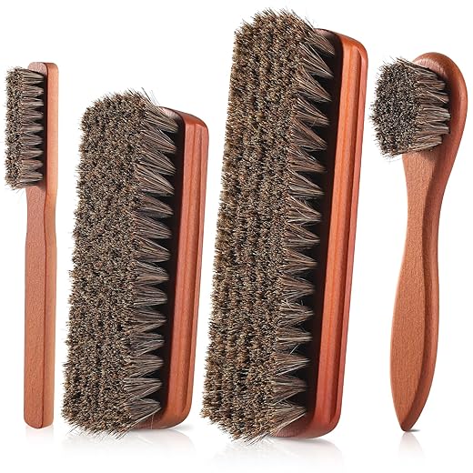 4 Pcs Shoe Brush, Boot Brush, Horse Hair Brush for Leather, Shoe Polish Brush, Professional Leather Shoe Care Brushes, Horsehair Shoe Shine Brush Cleaning Brush Care Clean Dauber Applicators