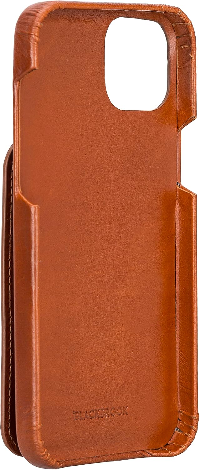 BLACKBROOK Edmonds Full Grain Leather Case Compatible with iPhone 14 Plus (6.7"), Card Holder, Snap-on Wallet with Bifold Magnetic Clasp - 4 Credit Card Slots (Burnished Tan, iPhone 14 Plus)