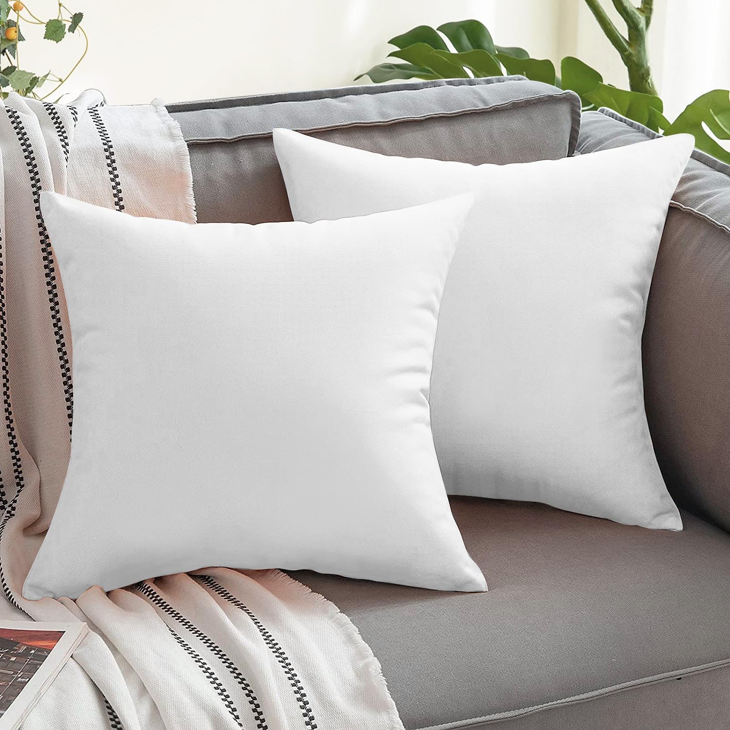 VAKADO Outdoor Waterproof Throw Pillow Covers 26X26 Set of 2 Decorative White Patio Furniture Cushion Cases Outside Decor for Couch Garden Bench Porch