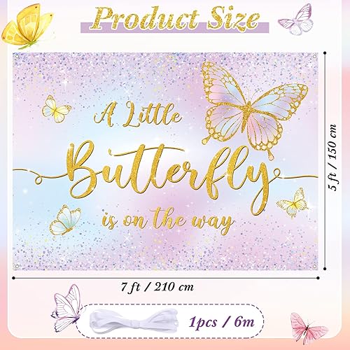 Miniatura 3 de Dandat Fondo de fotografía de princesa con purpurina de 7 x 5 pies, diseño de mariposa para baby shower, decoración de fiesta de mariposa dorada y