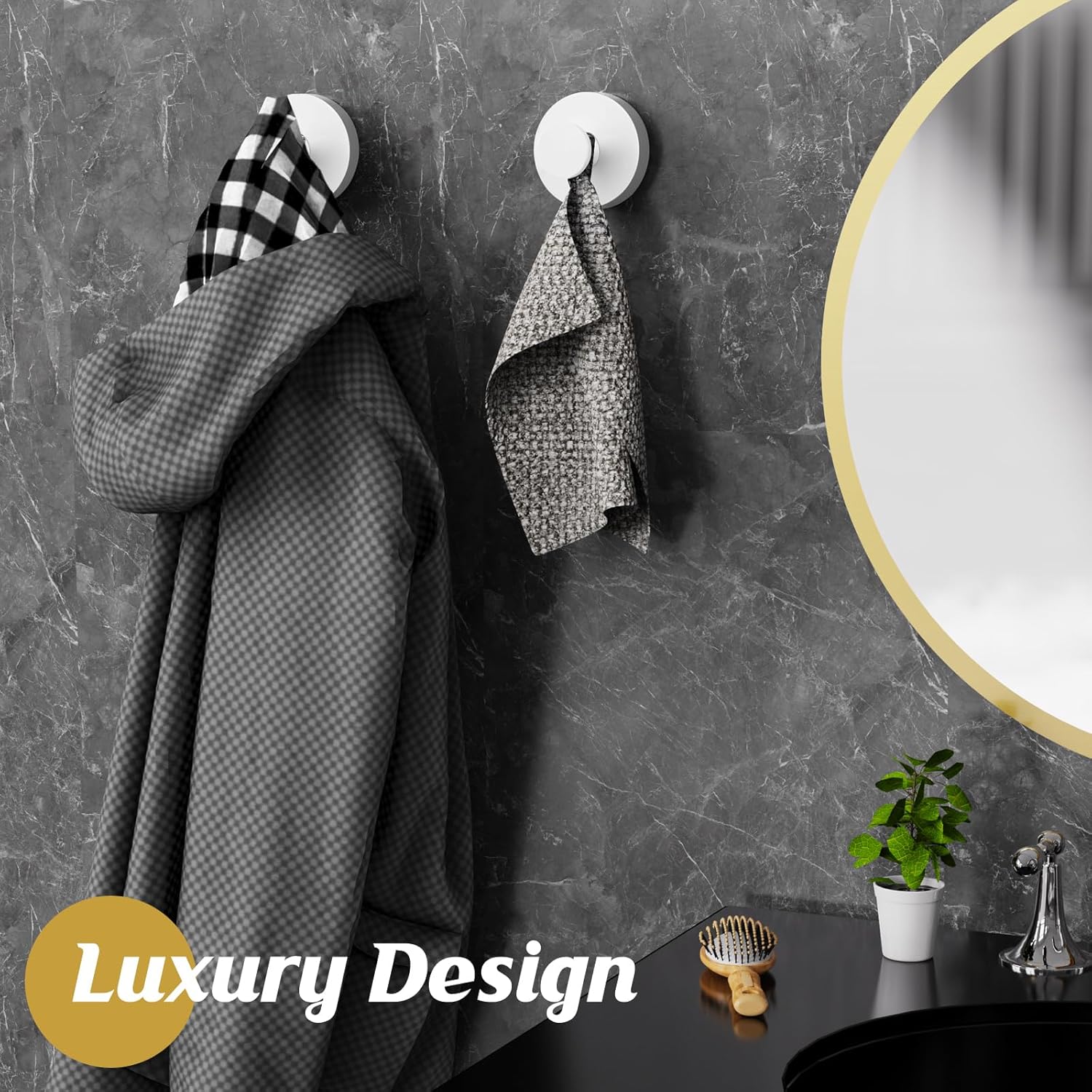 Suction Cup Hooks for Shower,Removable Shower Towel Suction Hooks for Bathroom Wall,Kitchen,Glass,Mirror,Tile to Hang Robes,Loofah-White(4-Pack)