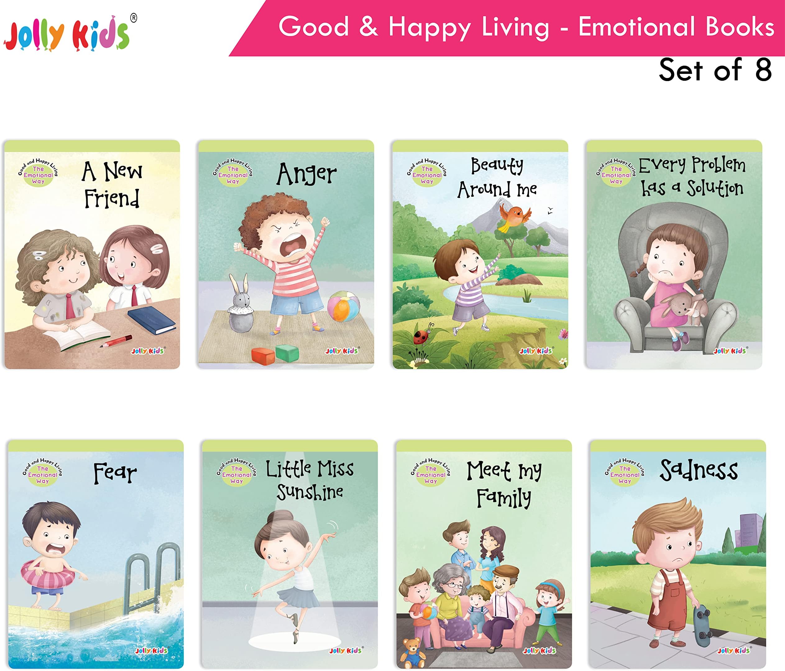 Jolly Kids Good & Happy Living The Emotional Way Story Books (Set of 8) Learning Stories about Feeling and Emotions| Ages 2-7 Years