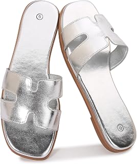 Women's Slide Sandals Comfortable Flat Slip On Leather Sandals