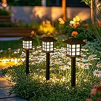 Vista 27 de GIGALUMI Luces solares para exteriores, paquete de 8 luces solares LED impermeables para exteriores, luces solares para pasarela que mantienen 10