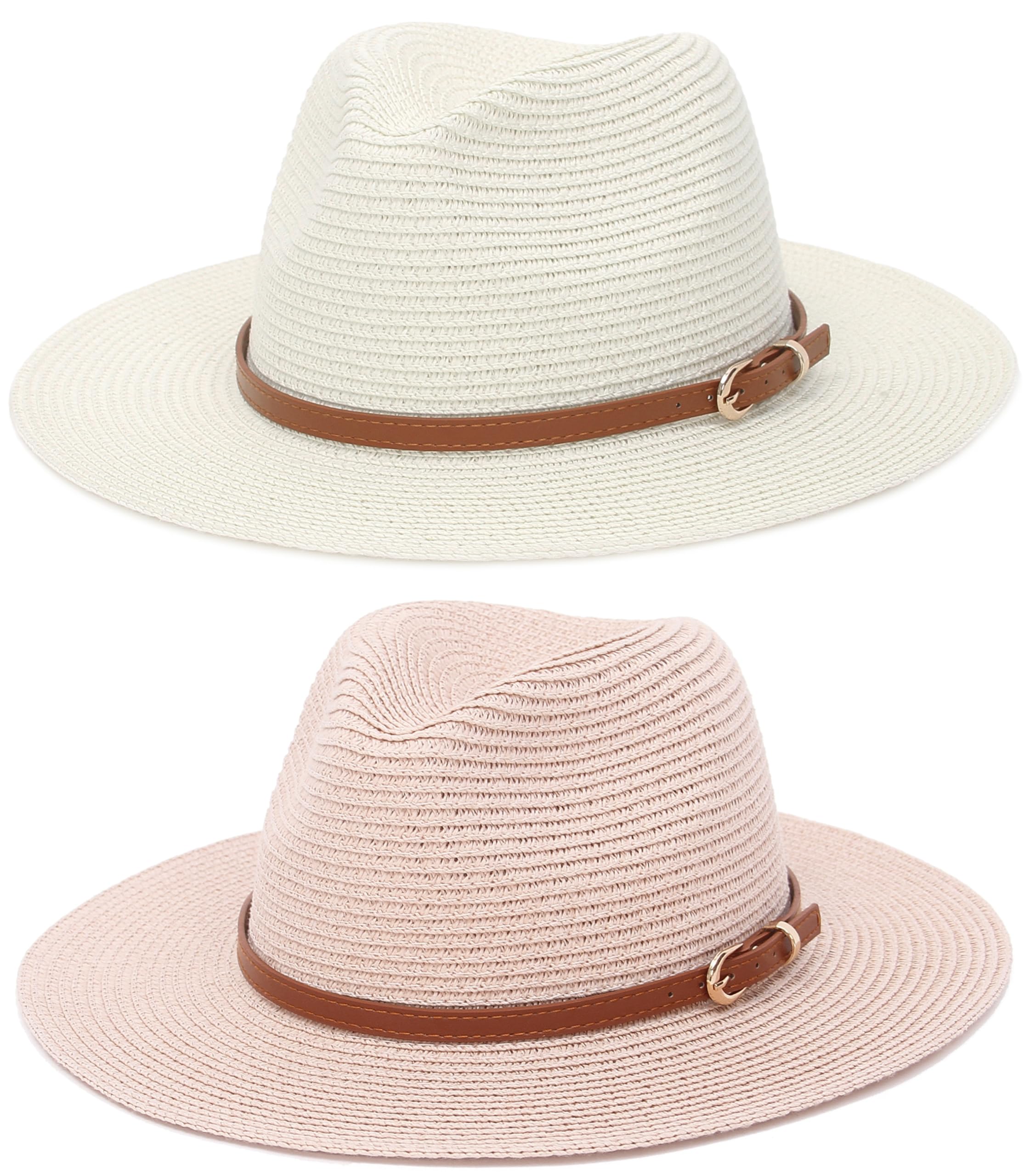 GEMVIE Sombreros de paja para mujeres y hombres, sombrero de verano Panamá Fedora con cinturón de cuero, ala ancha, gorra de jazz para playa