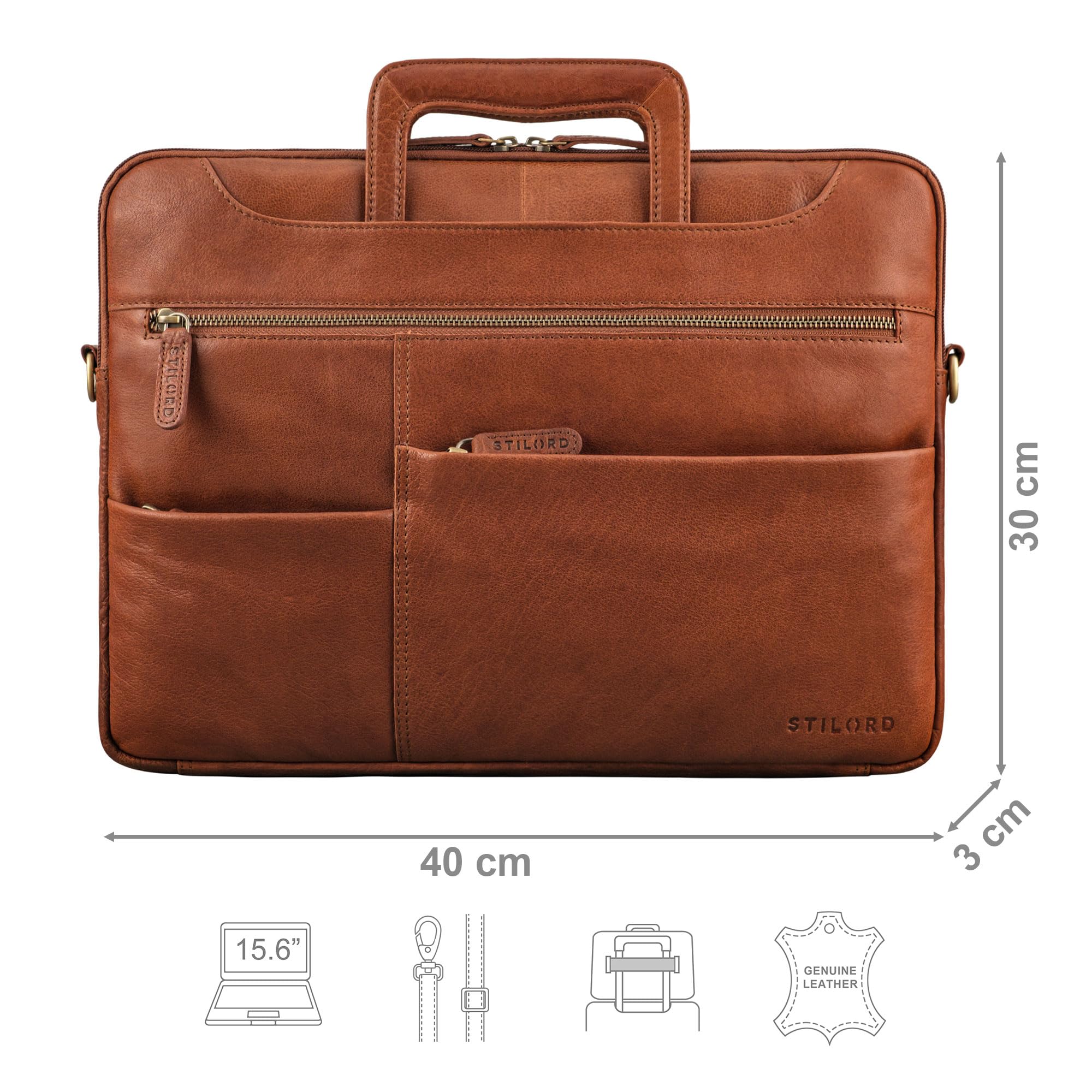 STILORD 'Farleigh' 15.6 Zoll Laptop-Tasche Leder mit Griff Umhängetasche Herren Arbeit Reisen Business Tasche Schmal Echtleder Laptophülle mit Schultergurt und Handschlaufe