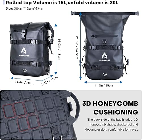 Miniatura 4 de Waterproof Motorcycle Rear Seat Tail Bag 15L Motorcycles Side Pannier Bag Crash Bar Bag Motor Sissy Bar Luggage Bag Tool Bag Dry Bag with Shoulder