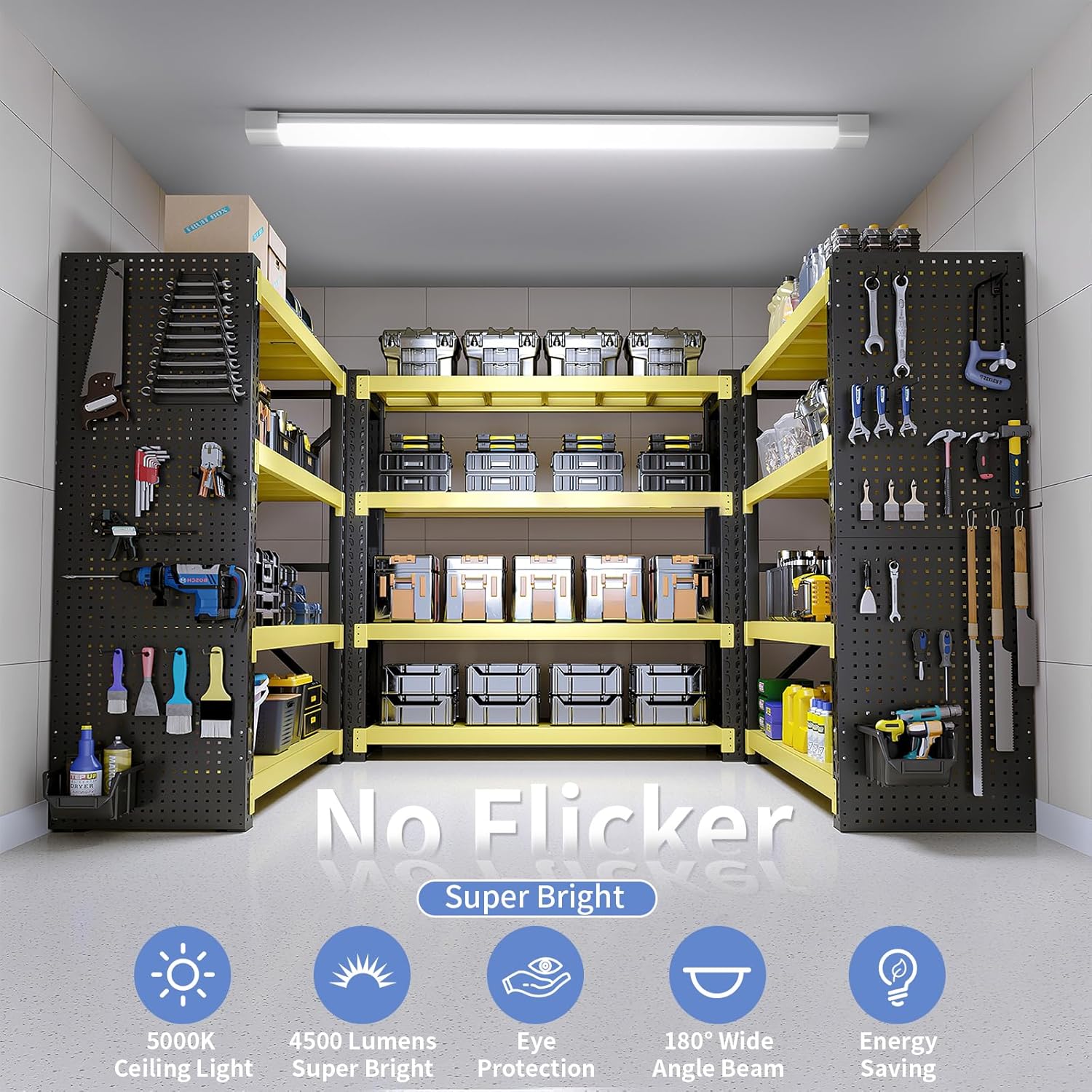 Airand LED Ceiling Light Fixture with Plug, 5FT Triproof LED Tube Lights 45W Linkable Closet Light for Workbench Kitchen Basement Garage Corridor Bathroom Office Overhead Lighting with Plug in Cord