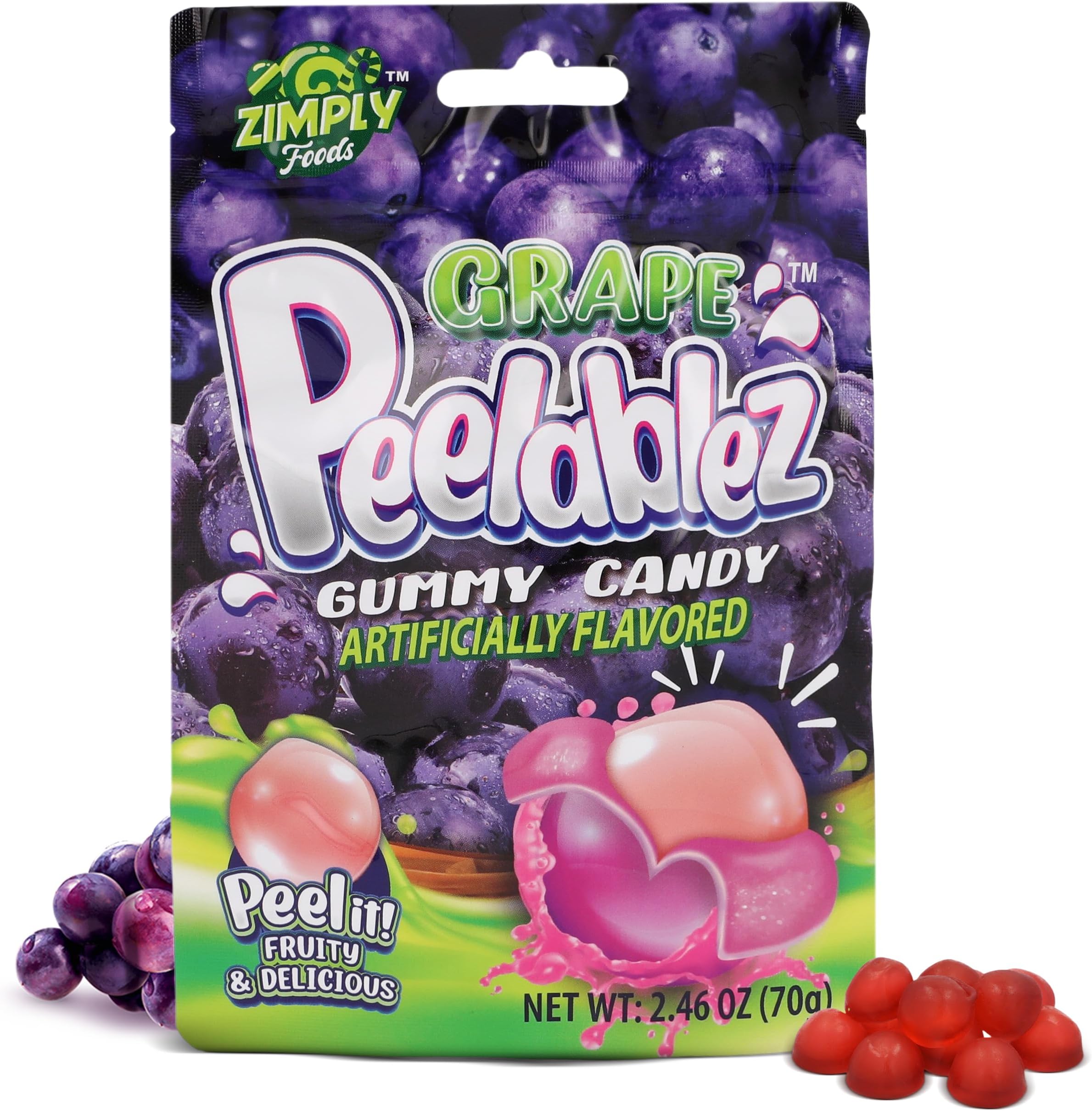 Peelable Grape Gummies Pack of 3 - Resealable 2.46 Oz Each, 4D Gummies, Grape Peeling Candy, Peelable Gummies Layered for Delicious Fruity Snack - Peelable Candy