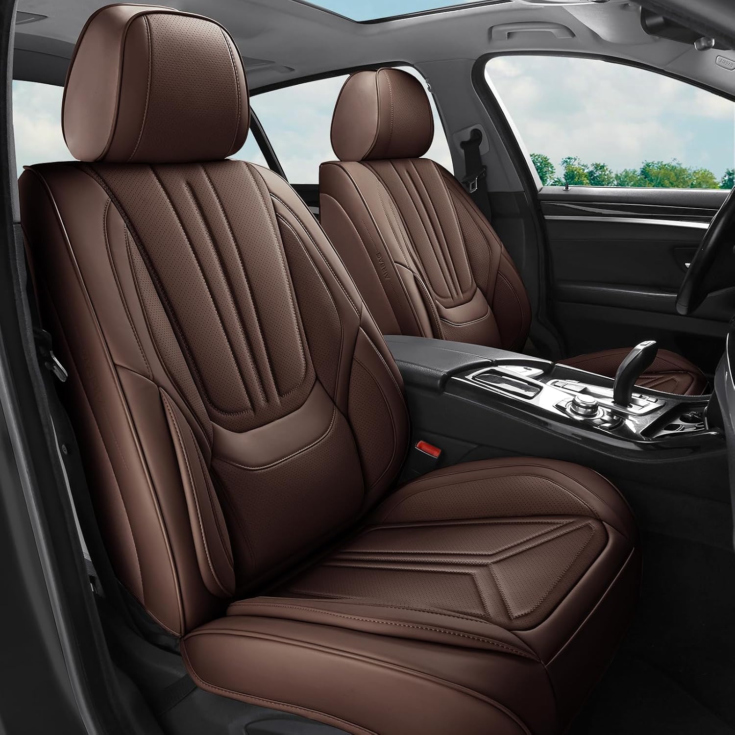 Car Seat Covers Full Set Brown, Luxury Leather Car Seat Covers, Waterproof and Breathable Seat Covers, Universal Car Seat Protector Fit for Cars, Trucks, SUVs, Pick-ups (Full Set) FullSet Brown