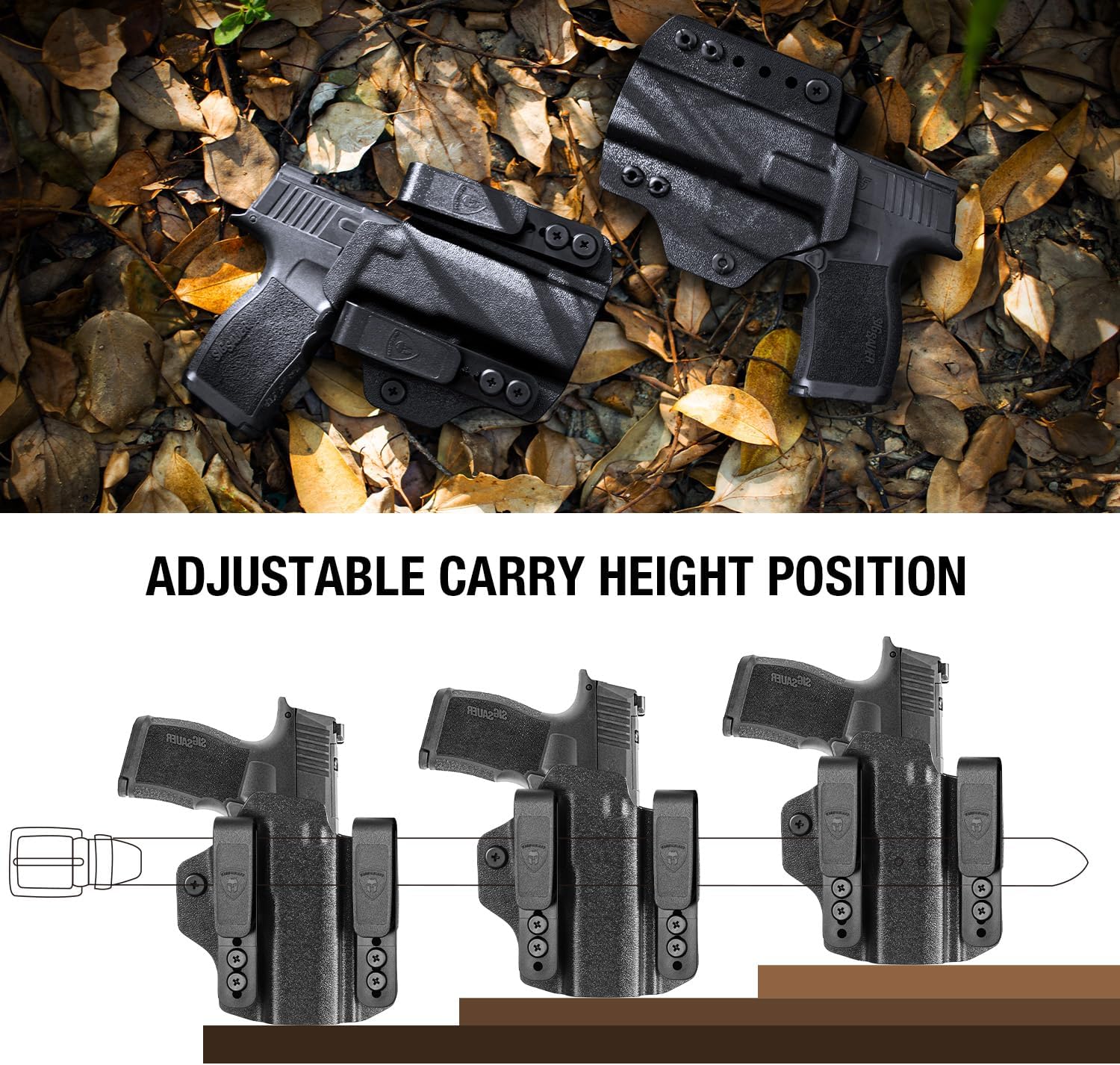 WARRIORLAND IWB & OWB Convertible Holster Optics Cut: Sig P365 /P365 X & XL, IWB OWB Combo Holster, 1.75 Belt Clip, Adjustable Ride Height, Right Hand