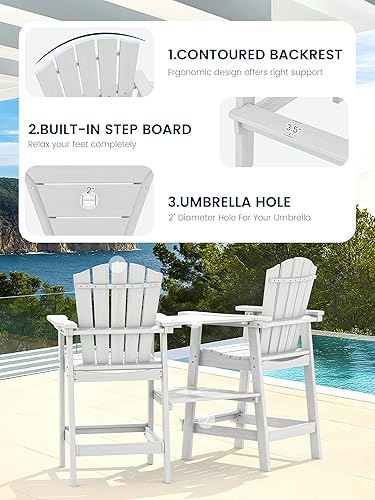 Miniatura 2 de KINGYES Juego de 2 sillas Adirondack altas Adirondack de alta densidad con bandejas de conexión dobles, silla Adirondack de altura de barra en