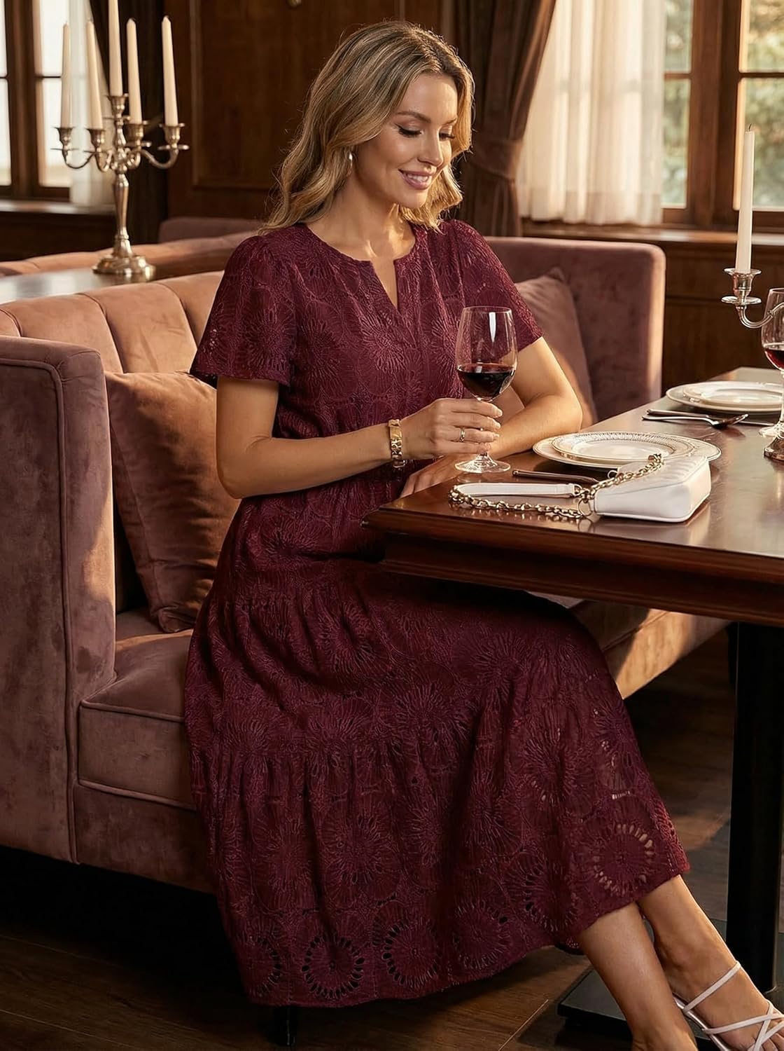 MEROKEETY Women's Summer Floral Maxi Dress 2026 Spring Boho Vacation Eyelet Lace Short Sleeve A Line Tiered Flowy Dresses - Image 5