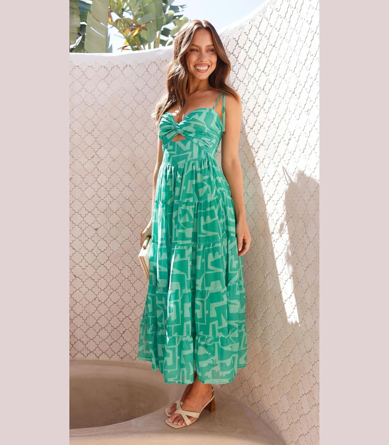 Women's Spaghetti Strap Maxi Dress Summer Sleeveless Hollow Out Casual Boho Backless Flowy Long Dresses - Image 5