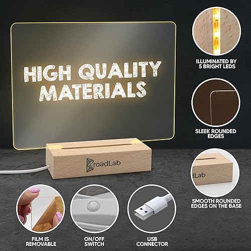 Miniatura 4 de Tablero de manifestación transparente de borrado en seco con soporte de madera iluminado para notas, 7.2 x 5.2 pulgadas, mini bloc de dibujo LED,