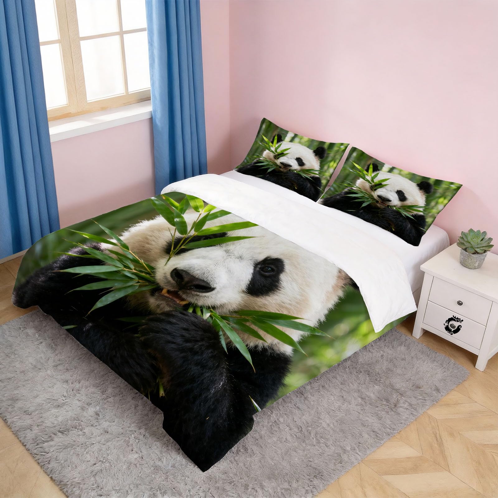 Generisch Bettwäsche 200x200 Panda Bettwäsche-Sets Tier Theme 3D Druck Bettbezug Weiche Mikrofaser 3 Teilig Bettbezüge mit Reißverschluss und 2 Kissenbezug 80x80cm