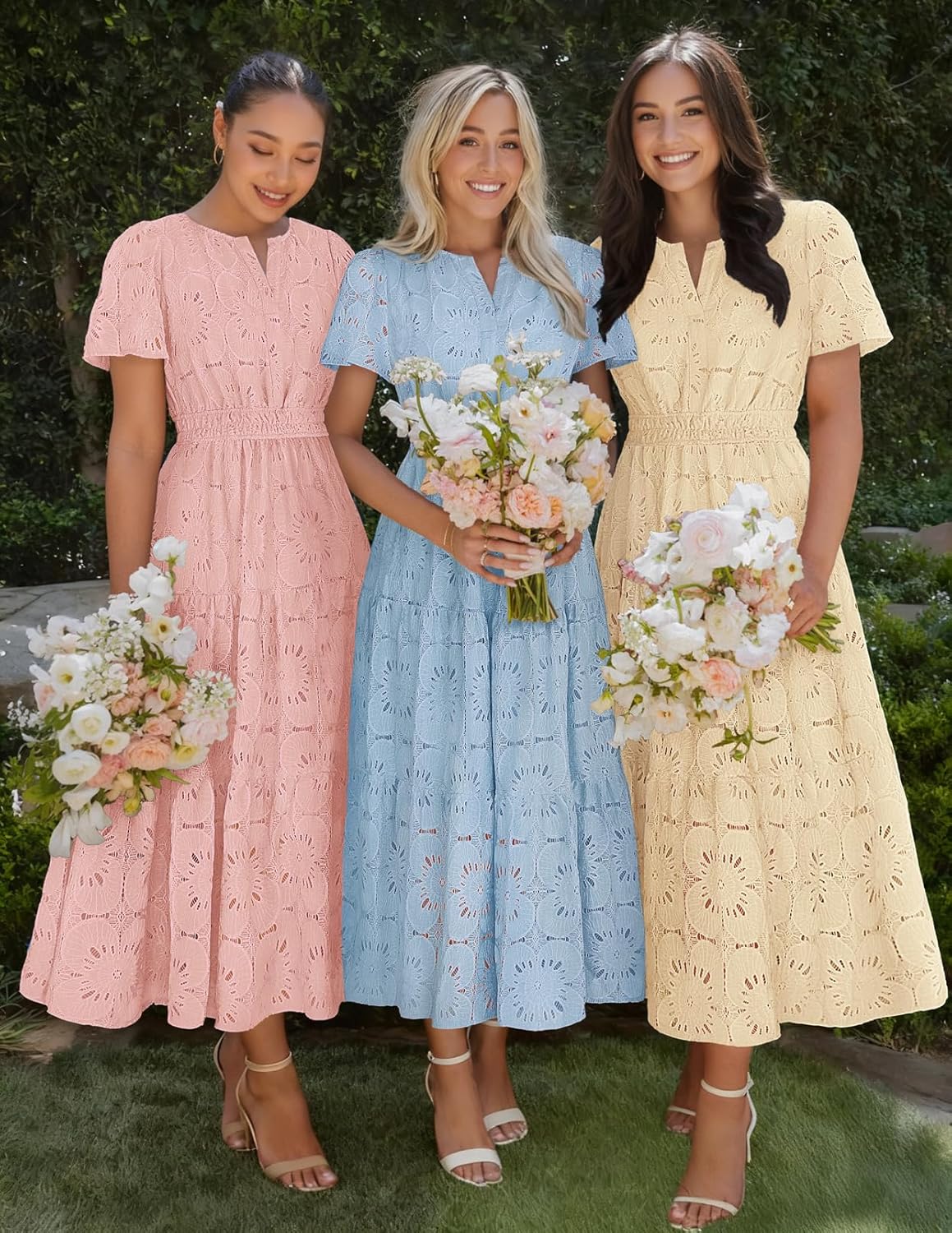 MEROKEETY Women's Summer Floral Maxi Dress 2026 Spring Boho Vacation Eyelet Lace Short Sleeve A Line Tiered Flowy Dresses - Image 9