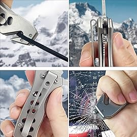 ALBATROSS Multifunction Folding Pocket Knife with Glass Breaker, Seatbelt Cutter, Spring Assisted Open, 440C Stainless Steel 3 Blade, 7.5 Overall (Grey)