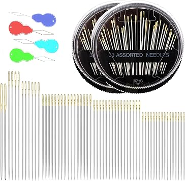 60 Pack Premium Sewing Sharp Needles for Hand Sewing Repair, 6 Sizes Assorted Needles 4 threaders Random Colors, Large Eye Stitching Needles, Embroidery Needles, Sewing Needles