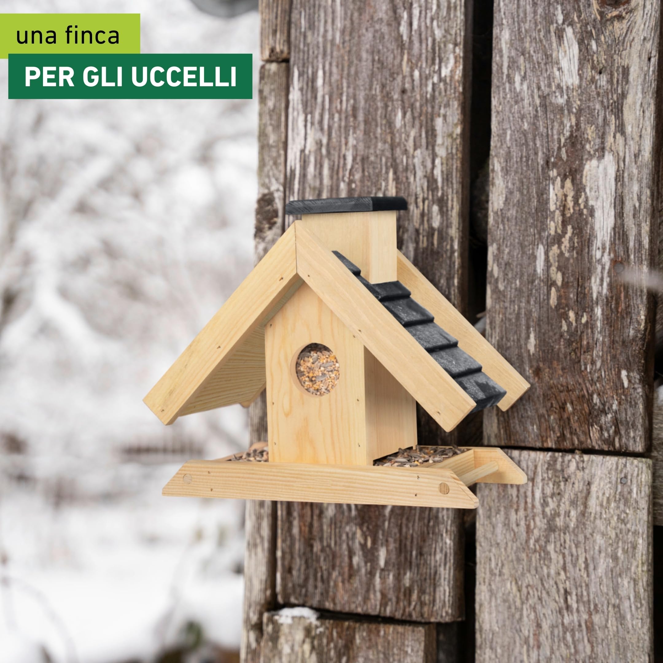 Windhager silo per mangiatoie per uccelli "Finca" - in legno di pino, volume di riempimento 1,25 L - mangiatoia per uccelli, casetta uccellini da esterno