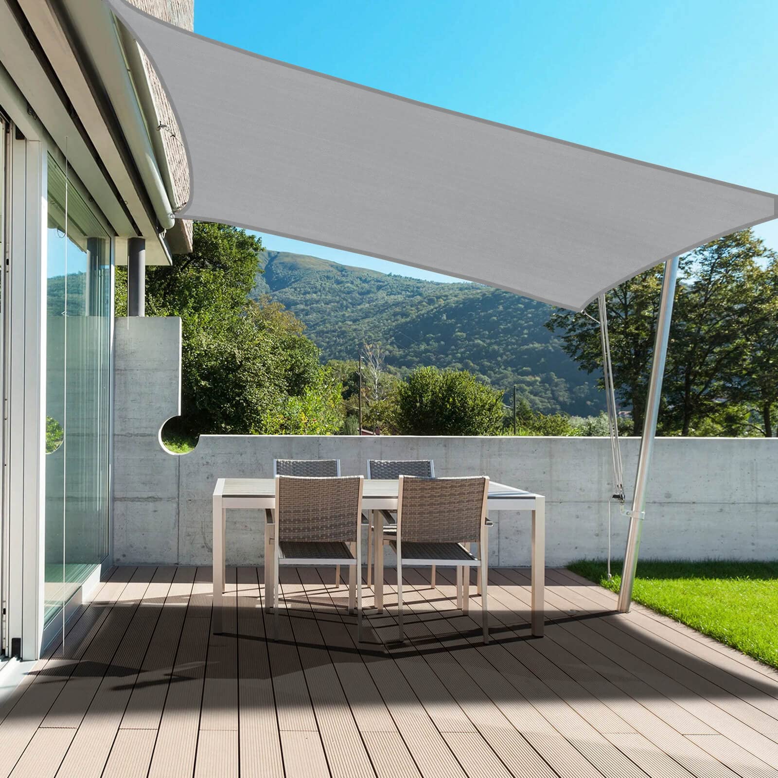 PureFit Rectangle Sun Shade Sails Outdoor 8 x 10 ft - Sun Protection Sunshades UV Block Shade Canopy, Patio Shades for Backyard, Deck and Lawn, Grey