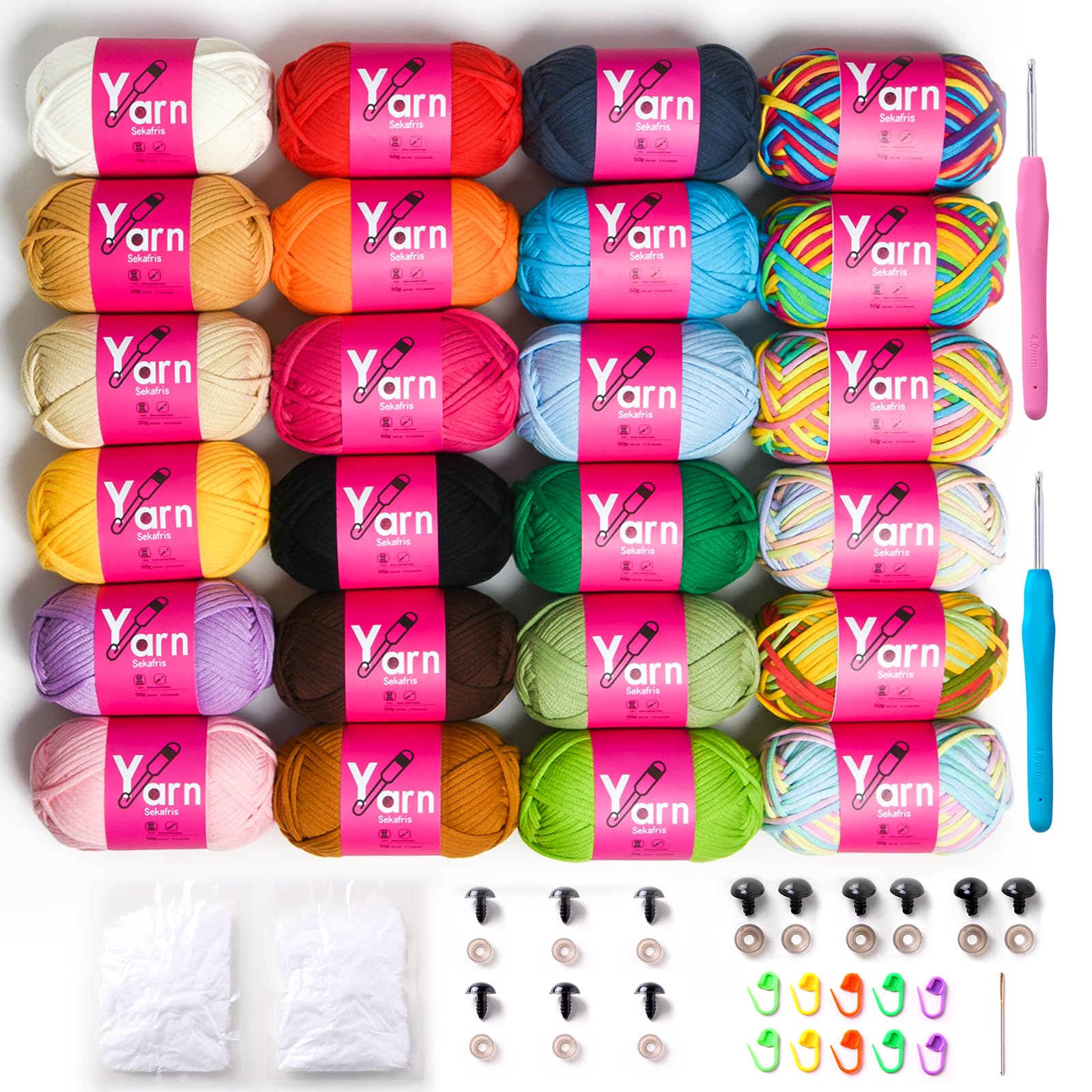 24 Pack Beginner Yarn for Crocheting Tube Crochet Yarn Multicolor