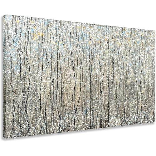 Yihui Arts Abstract Tree Canvas Wall Art - Brown Forest Paintings with Gold Foil - Modern Landscape Pictures for Living Room Bedroom Bathroom Decor