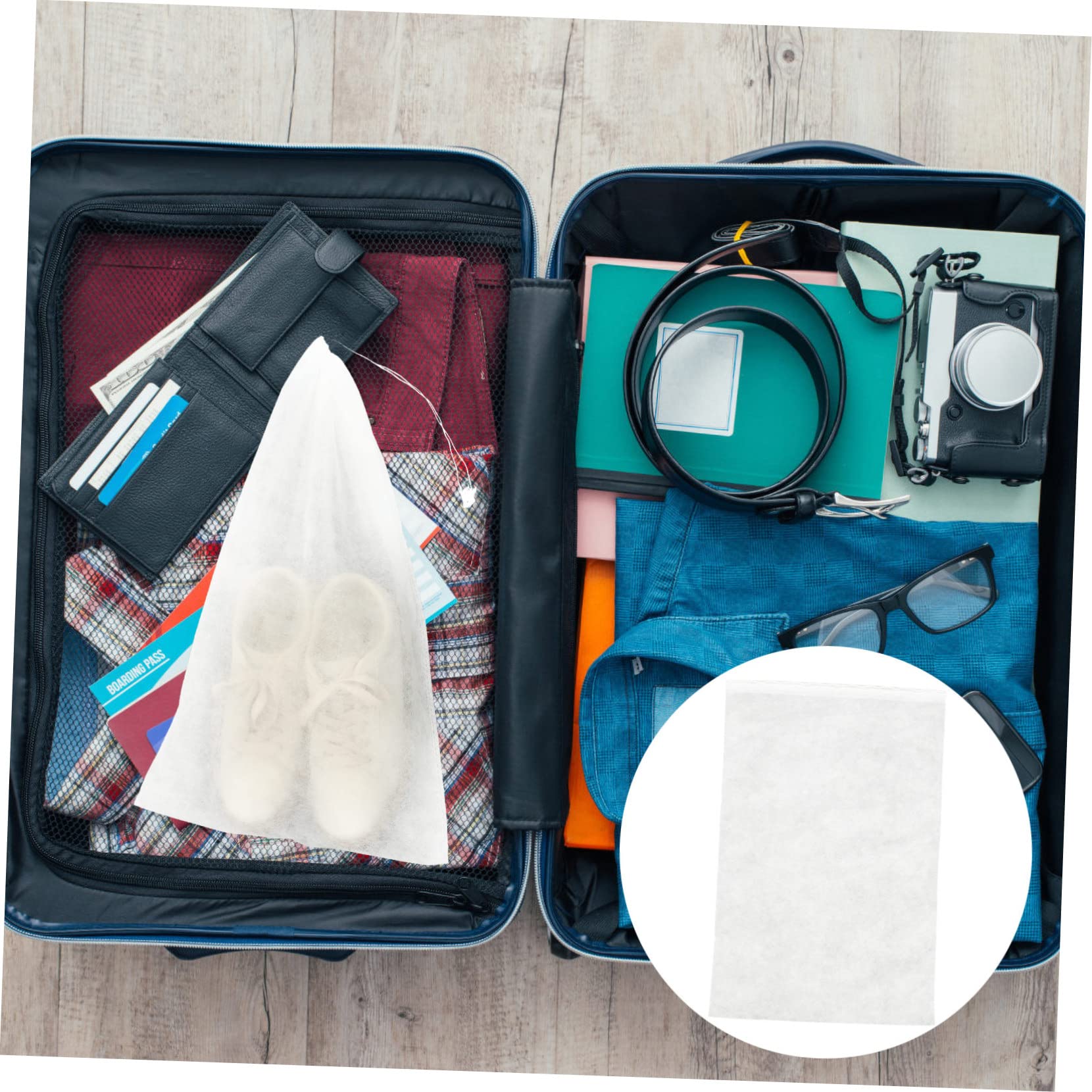 Borsa per Scarpe da Viaggio 50 Pezzi 32x48 Cm Non Tessuto | Bianco, Riutilizzabili e Lavabili, per Danza e Sandali, per Viaggio e Organizzazione Valigia