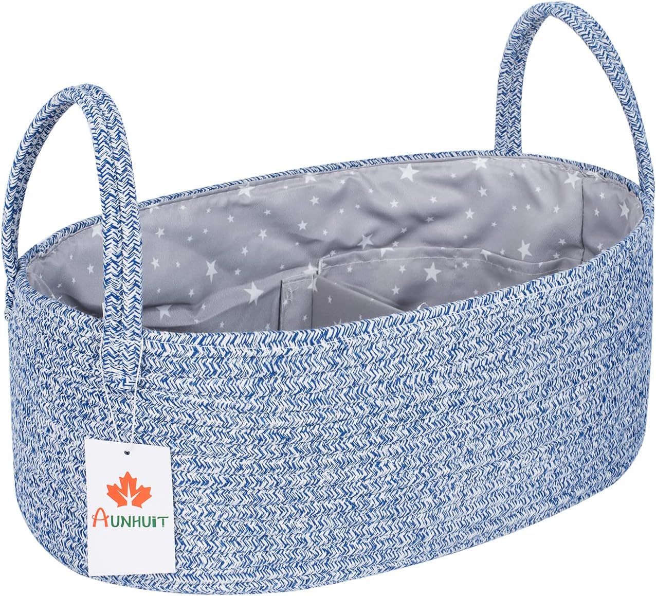 Baby Nappy Caddy Organiser, Large Cotton Rope Baby Diaper Organiser for Changing Table, Nursery Storage Bin w/Removable Divider, Newborn Baby Shower Gifts for New Mums (Blue)