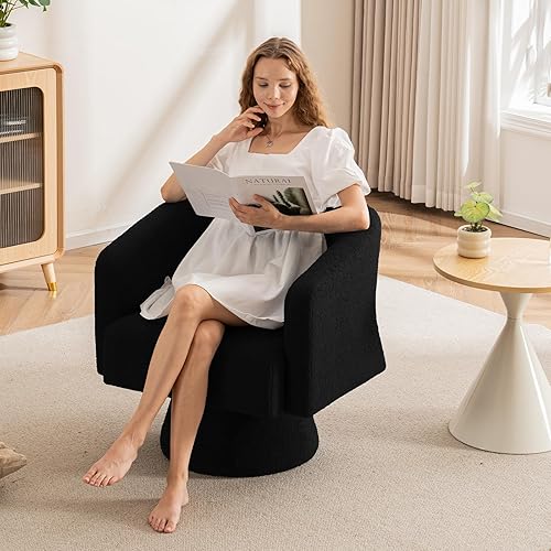 ClinQ Juego de 1 silla giratoria de barril giratorio, sillas giratorias redondas tapizadas de peluche de gran tamaño, moderna y lujosa silla de