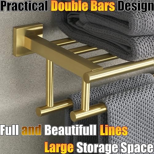 Miniatura 4 de Alise Toallero, toallero con barras dobles para toallas, soporte de torre de montaje en pared para baño y lavabo, estante de toalla de acero