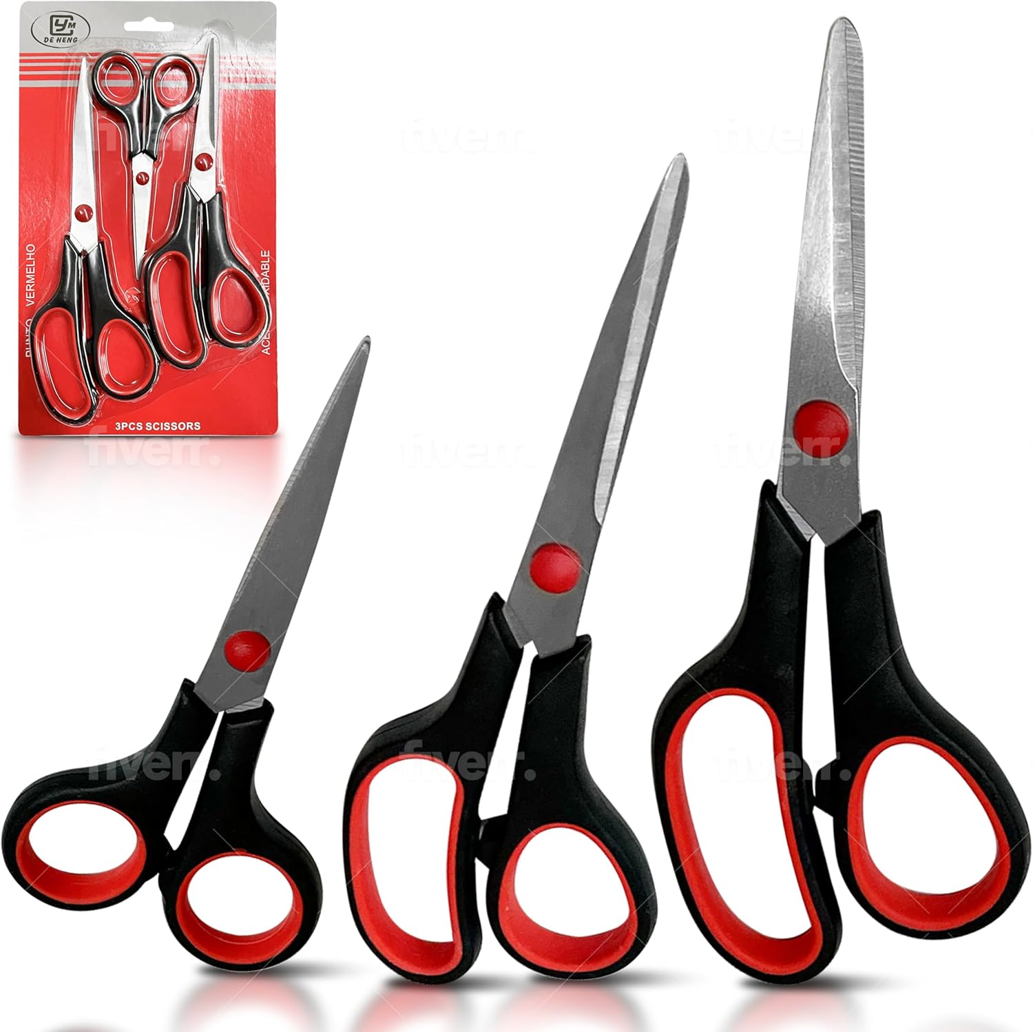 Scissors All Purpose Heavy Duty Pack of 3 – Ultra Sharp Stainless Steel Craft Scissors – Ergonomic Handle Office Scissors with Comfortable Non-Slip Grip – Adult Scissors for Sewing, Arts, Crafts