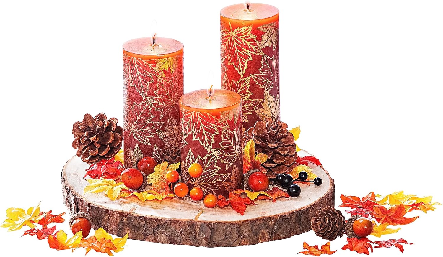 Herbst Kerzenkränze 3er Set - 25 Cm Durchmesser, Mit Ahornblättern & Kürbissen, Tischdeko