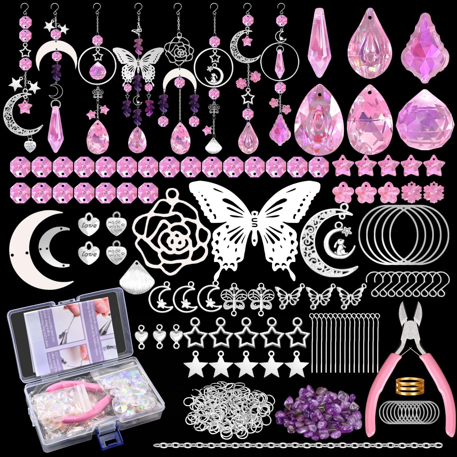 ELLEWIN360 Pcs DIY Suncatchers Crystal Sun Catchers Making Kit Hanging Prism DIY Suncatcher Kits for Adults with Rainbow Maker Pendants for Indoor Windows Garden Christmas Decor