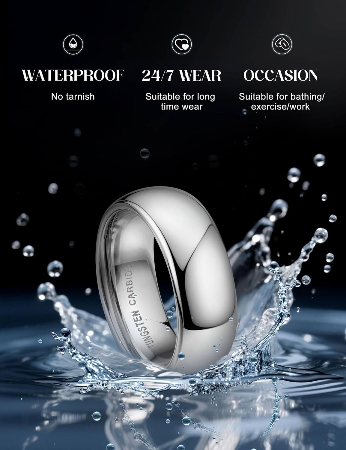 Valentines Day Gifts for Her Him - 2mm 4mm 6mm 8mm Tungsten Wedding Band Rings for Women Men Silver Plated Domed High Polish Stackable Rings Engagement Statement Promise Wedding Band Ring 6-12 - Image 3