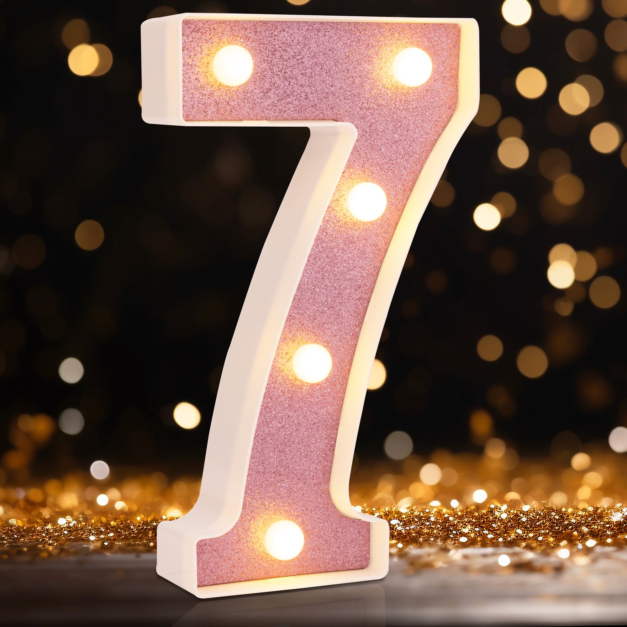 LED Marquee Numbers, 0-9 Led Light Up Numbers for Party, Small Light Up Letters, Battery Powered Lighted Number for Birthday Decor, Night Light, Christmas or Home Decor (Number 7) — image 1