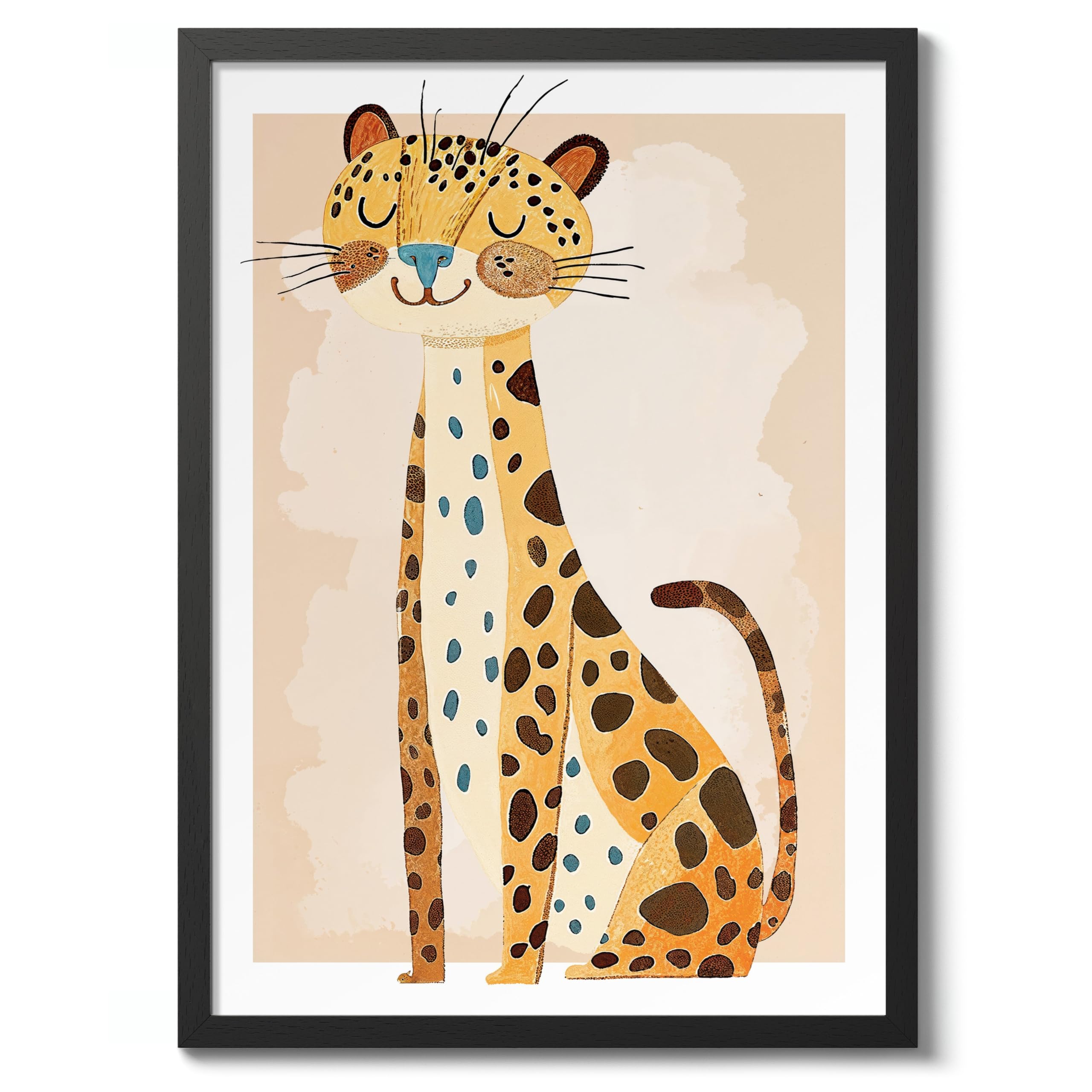 Leopard Animal Nursery Prints, Baby And Kids Wall Art Bedroom Decoration, Archival Matte, A4 (Black Frame) - 29.7x21cm — image 1