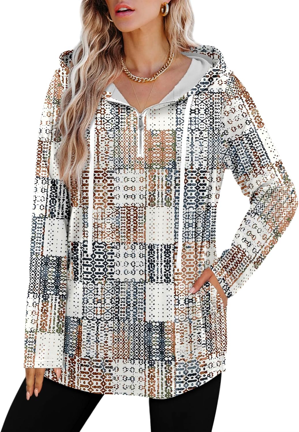 BETTE BOUTIK Womens Quarter Zip Tunic Hoodies Pullover Long Hooded Sweatshirts S-3XL - Image 4