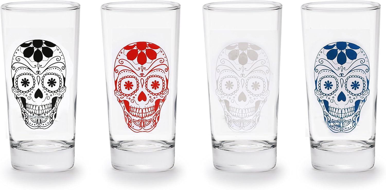 Circleware Sugar Skull Drinking Glasses/Assorted