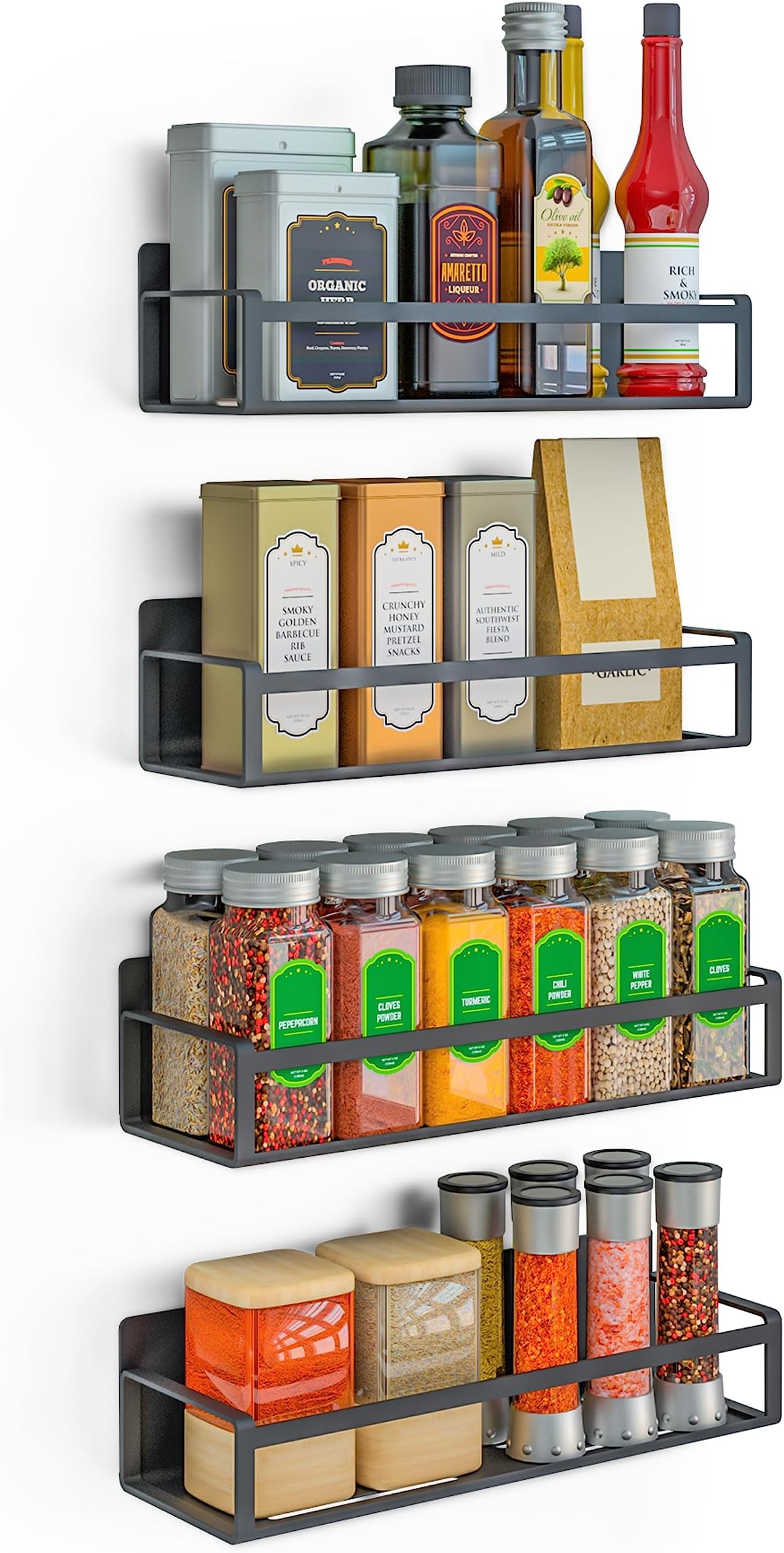 LOTTELI KITCHENMagnetic Spice Rack for Refrigerator – Durable and Practical Spice Rack Magnetic Fridge Organizer with Powerful Magnets – Space Saving Magnetic Shelves for Side of Refrigerator – 4pcs