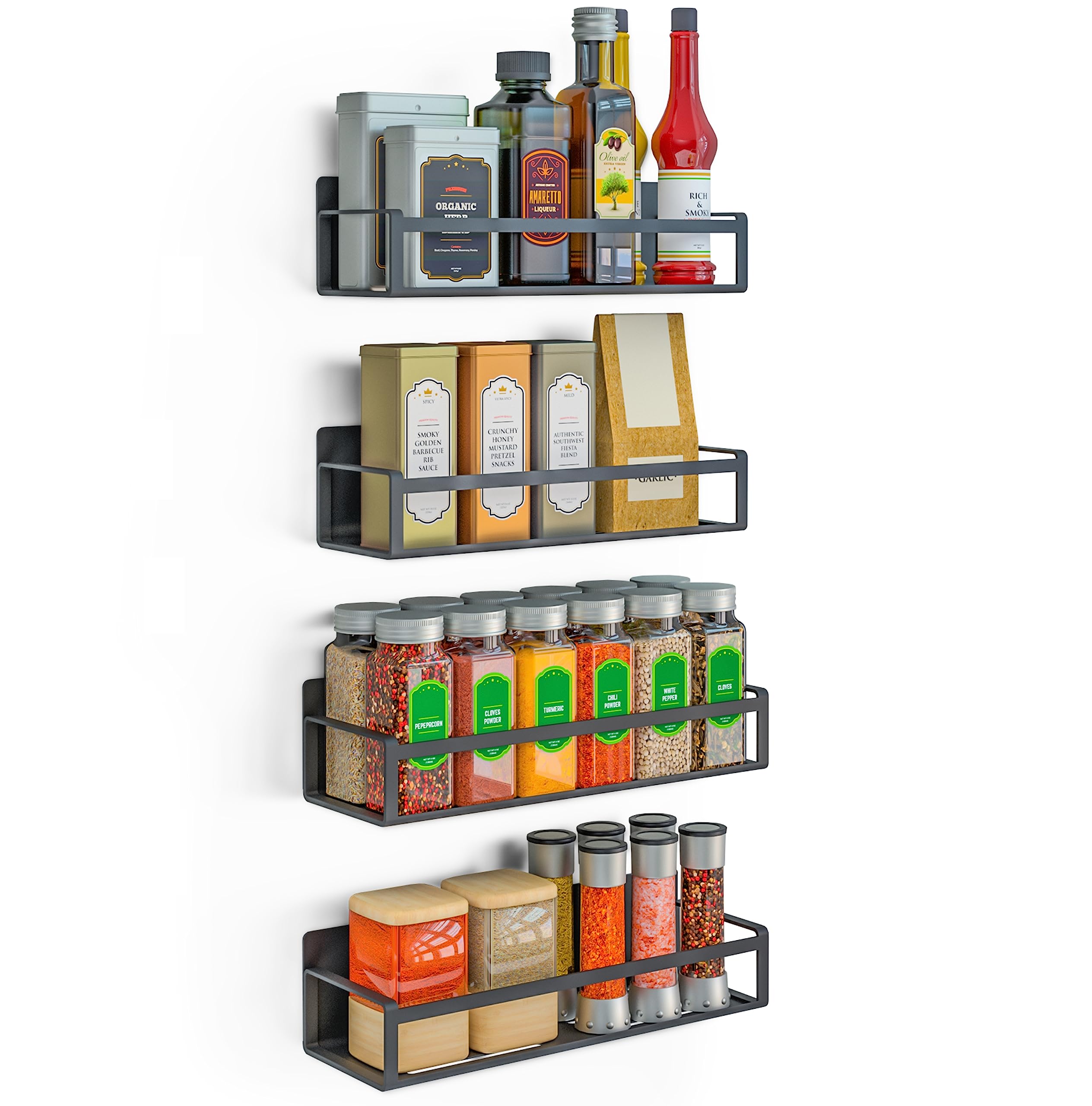 LOTTELI KITCHENMagnetic Spice Rack for Refrigerator – Durable and Practical Spice Rack Magnetic Fridge Organizer with Powerful Magnets – Space Saving Magnetic Shelves for Side of Refrigerator – 4pcs