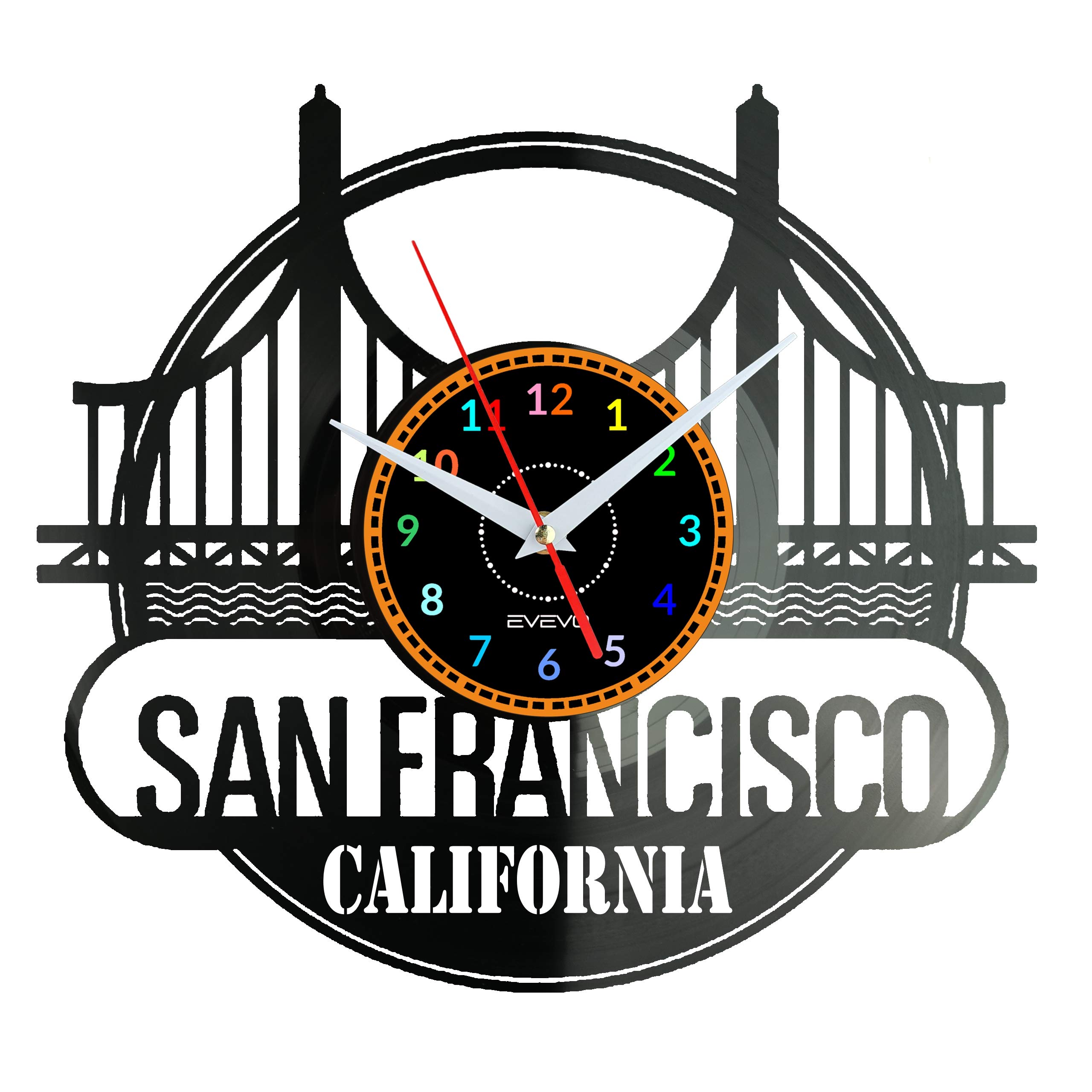 Horloge Murale San Francisco Vinyle Chic Élégante Architecture de Salon