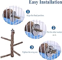Vista 6 de Mogoko Soporte de madera natural para pájaros, perca colgante de múltiples ramas para loros, periquitos, cacatúas, conures, guacamayos, pájaros